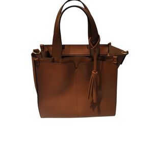 Melie Bianco Vegan Brown Top Handle Shoulder Handbag Purse MISSING Long Strap